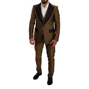 Dolce & Gabbana Black Yellow Slim Fit 3 Piece One Button Suit